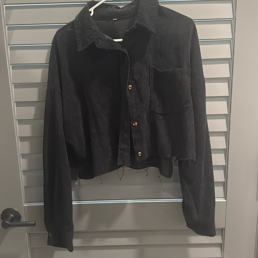 Black Cropped Corduroy Button-Up Jacket/Shacket Size Large